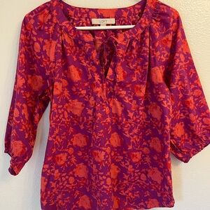 LOFT Women's Red and Purple Floral Top